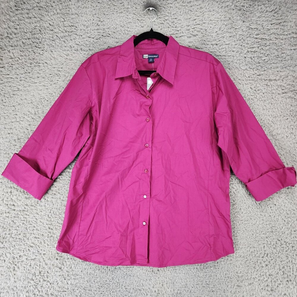 Blue Generation Shirt Womens XL Pink Roll Cuff Button Up *NWT*